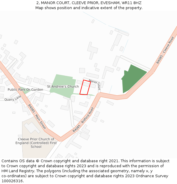 2, MANOR COURT, CLEEVE PRIOR, EVESHAM, WR11 8HZ: Location map and indicative extent of plot