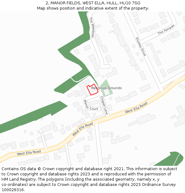 2, MANOR FIELDS, WEST ELLA, HULL, HU10 7SG: Location map and indicative extent of plot