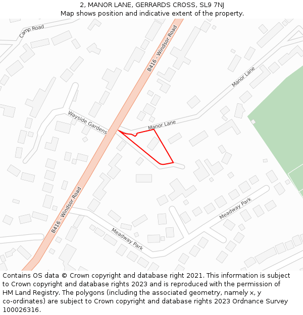 2, MANOR LANE, GERRARDS CROSS, SL9 7NJ: Location map and indicative extent of plot