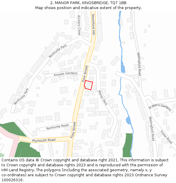 2, MANOR PARK, KINGSBRIDGE, TQ7 1BB: Location map and indicative extent of plot