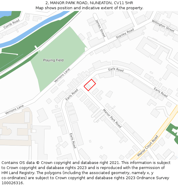 2, MANOR PARK ROAD, NUNEATON, CV11 5HR: Location map and indicative extent of plot