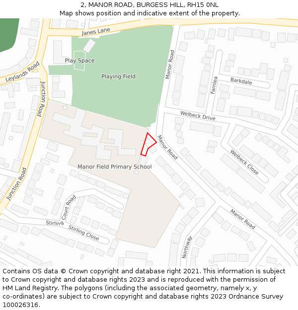 2, MANOR ROAD, BURGESS HILL, RH15 0NL: Location map and indicative extent of plot