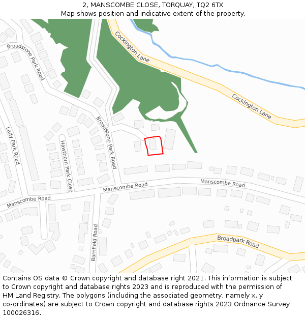 2, MANSCOMBE CLOSE, TORQUAY, TQ2 6TX: Location map and indicative extent of plot