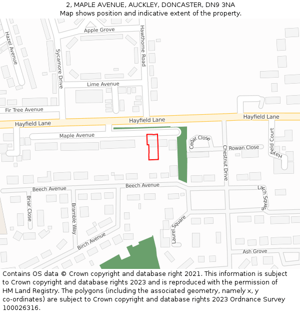 2, MAPLE AVENUE, AUCKLEY, DONCASTER, DN9 3NA: Location map and indicative extent of plot