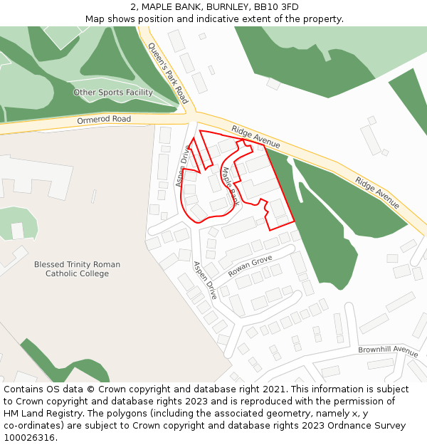 2, MAPLE BANK, BURNLEY, BB10 3FD: Location map and indicative extent of plot