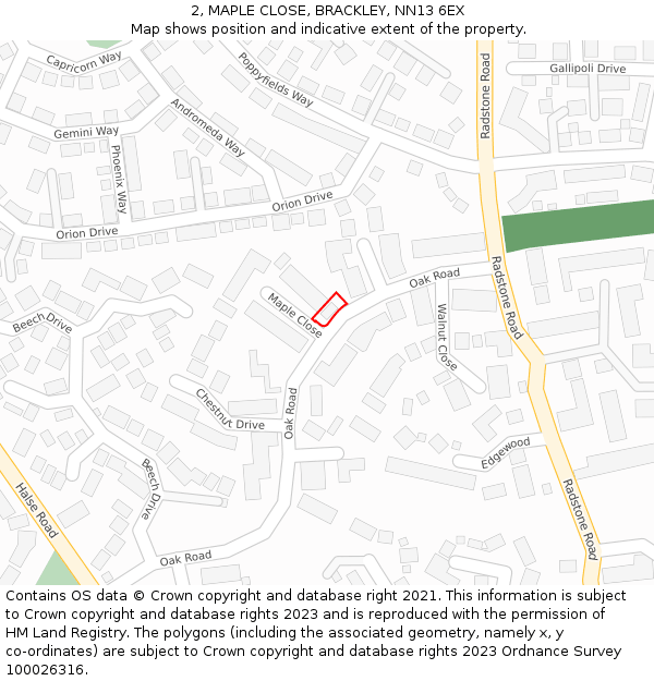 2, MAPLE CLOSE, BRACKLEY, NN13 6EX: Location map and indicative extent of plot