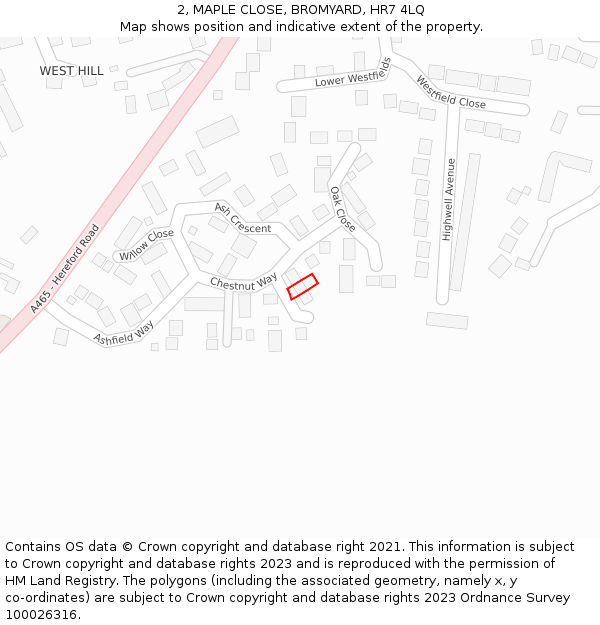 2, MAPLE CLOSE, BROMYARD, HR7 4LQ: Location map and indicative extent of plot