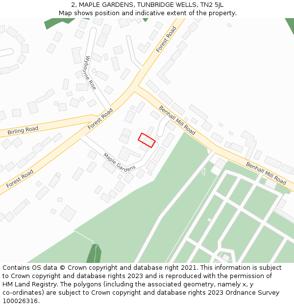 2, MAPLE GARDENS, TUNBRIDGE WELLS, TN2 5JL: Location map and indicative extent of plot