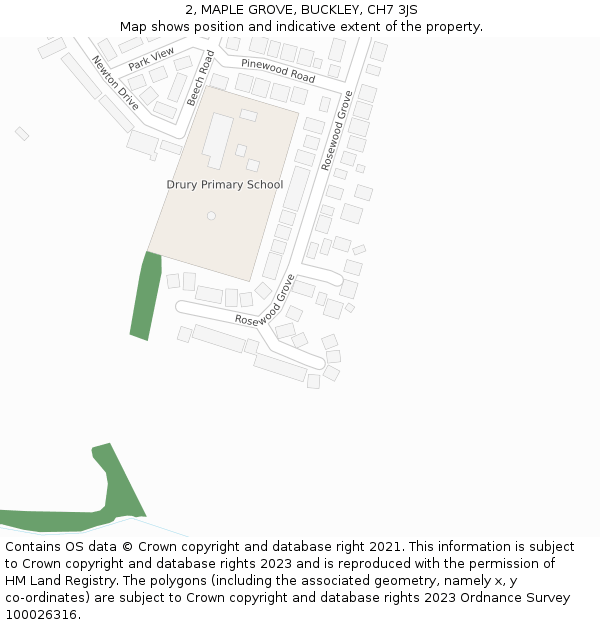 2, MAPLE GROVE, BUCKLEY, CH7 3JS: Location map and indicative extent of plot