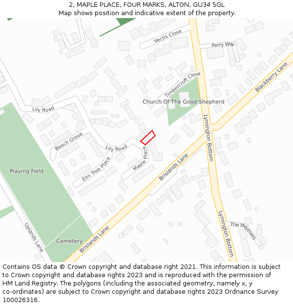 2, MAPLE PLACE, FOUR MARKS, ALTON, GU34 5GL: Location map and indicative extent of plot