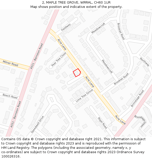 2, MAPLE TREE GROVE, WIRRAL, CH60 1UR: Location map and indicative extent of plot