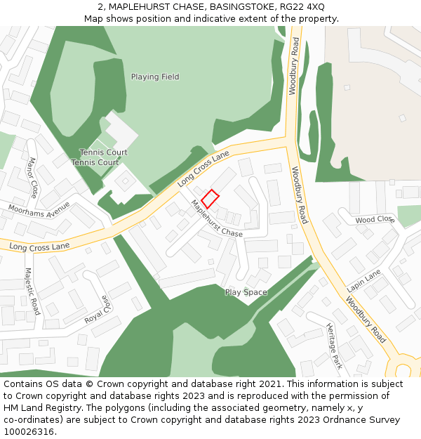 2, MAPLEHURST CHASE, BASINGSTOKE, RG22 4XQ: Location map and indicative extent of plot