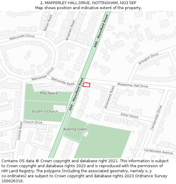 2, MAPPERLEY HALL DRIVE, NOTTINGHAM, NG3 5EP: Location map and indicative extent of plot