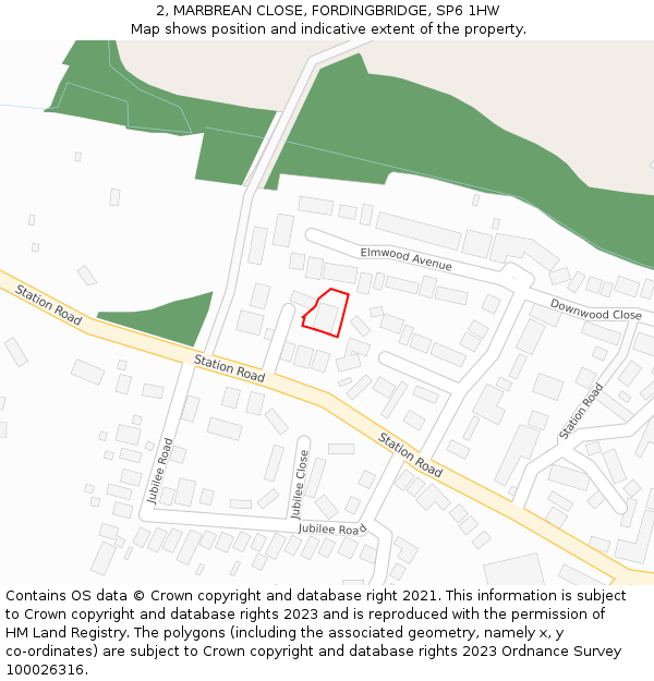 2, MARBREAN CLOSE, FORDINGBRIDGE, SP6 1HW: Location map and indicative extent of plot