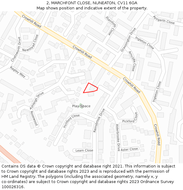 2, MARCHFONT CLOSE, NUNEATON, CV11 6GA: Location map and indicative extent of plot