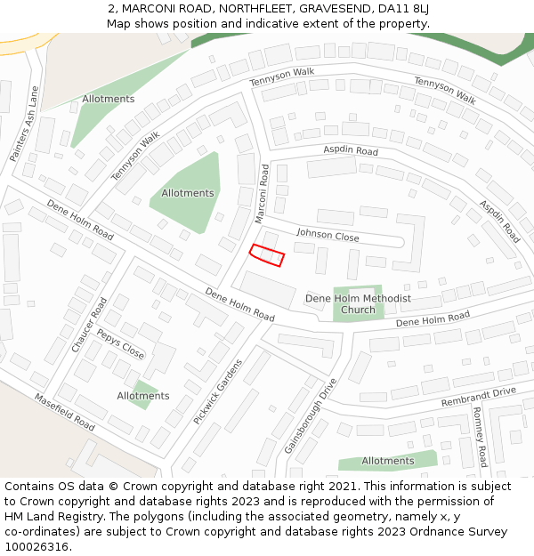 2, MARCONI ROAD, NORTHFLEET, GRAVESEND, DA11 8LJ: Location map and indicative extent of plot