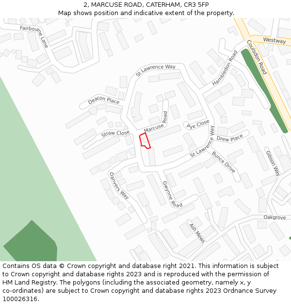 2, MARCUSE ROAD, CATERHAM, CR3 5FP: Location map and indicative extent of plot