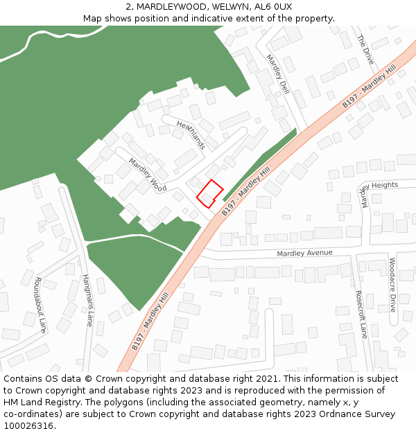 2, MARDLEYWOOD, WELWYN, AL6 0UX: Location map and indicative extent of plot