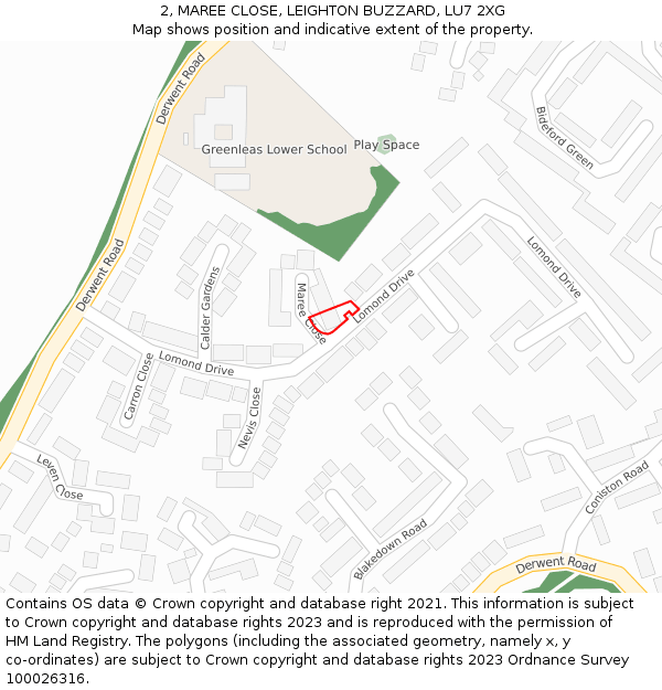 2, MAREE CLOSE, LEIGHTON BUZZARD, LU7 2XG: Location map and indicative extent of plot