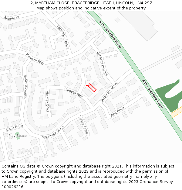 2, MAREHAM CLOSE, BRACEBRIDGE HEATH, LINCOLN, LN4 2SZ: Location map and indicative extent of plot