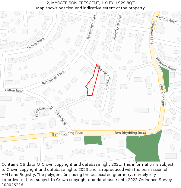 2, MARGERISON CRESCENT, ILKLEY, LS29 8QZ: Location map and indicative extent of plot