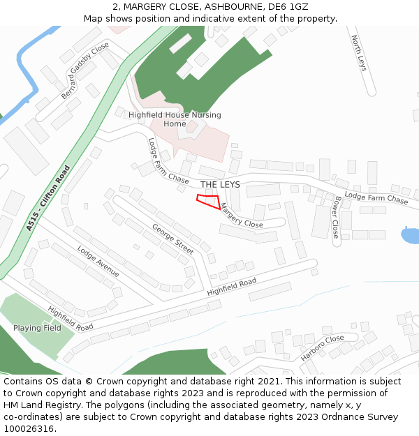 2, MARGERY CLOSE, ASHBOURNE, DE6 1GZ: Location map and indicative extent of plot