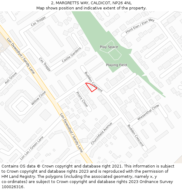 2, MARGRETTS WAY, CALDICOT, NP26 4NL: Location map and indicative extent of plot