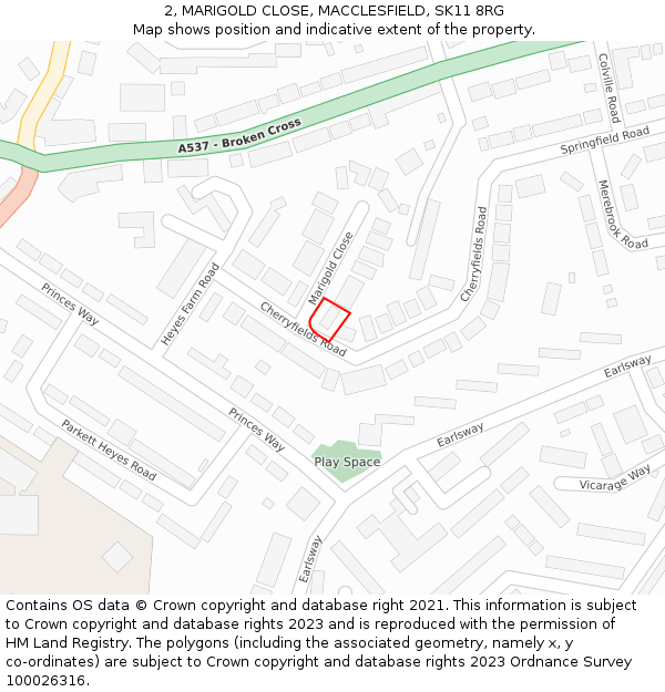 2, MARIGOLD CLOSE, MACCLESFIELD, SK11 8RG: Location map and indicative extent of plot