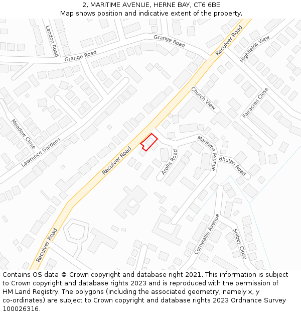 2, MARITIME AVENUE, HERNE BAY, CT6 6BE: Location map and indicative extent of plot