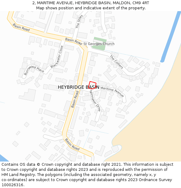 2, MARITIME AVENUE, HEYBRIDGE BASIN, MALDON, CM9 4RT: Location map and indicative extent of plot