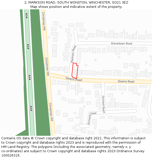 2, MARKSON ROAD, SOUTH WONSTON, WINCHESTER, SO21 3EZ: Location map and indicative extent of plot