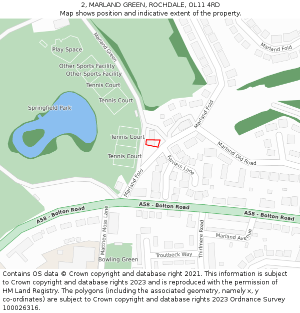 2, MARLAND GREEN, ROCHDALE, OL11 4RD: Location map and indicative extent of plot