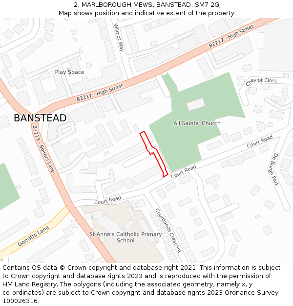 2, MARLBOROUGH MEWS, BANSTEAD, SM7 2GJ: Location map and indicative extent of plot