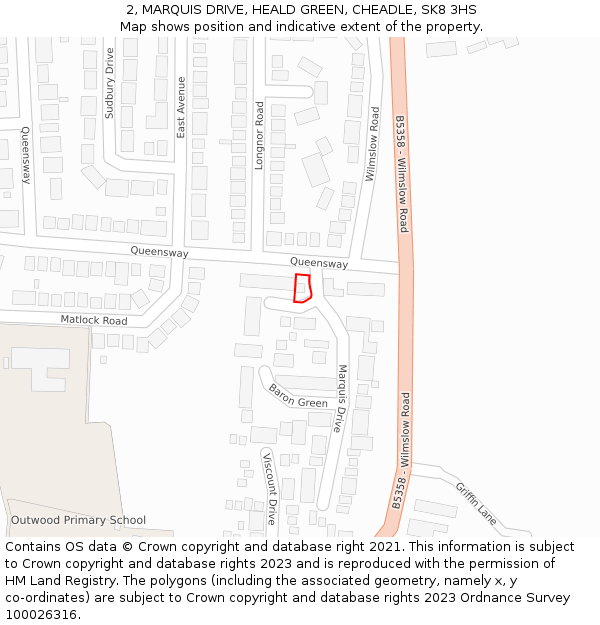 2, MARQUIS DRIVE, HEALD GREEN, CHEADLE, SK8 3HS: Location map and indicative extent of plot