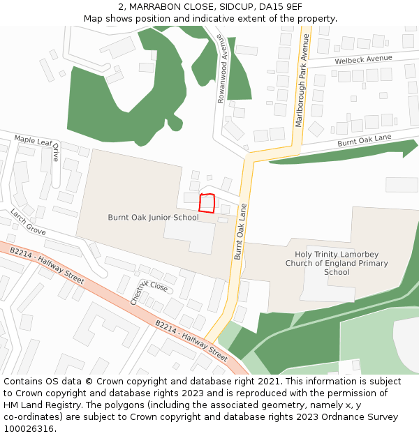 2, MARRABON CLOSE, SIDCUP, DA15 9EF: Location map and indicative extent of plot