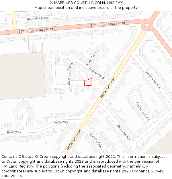 2, MARRINER COURT, LINCOLN, LN2 1AX: Location map and indicative extent of plot