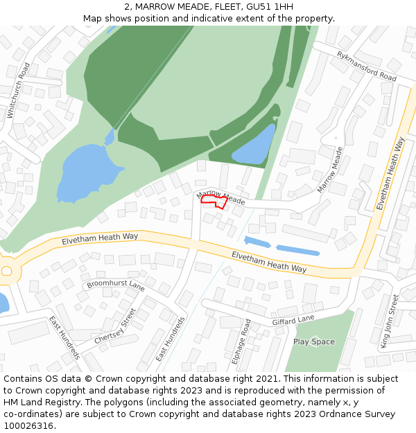 2, MARROW MEADE, FLEET, GU51 1HH: Location map and indicative extent of plot