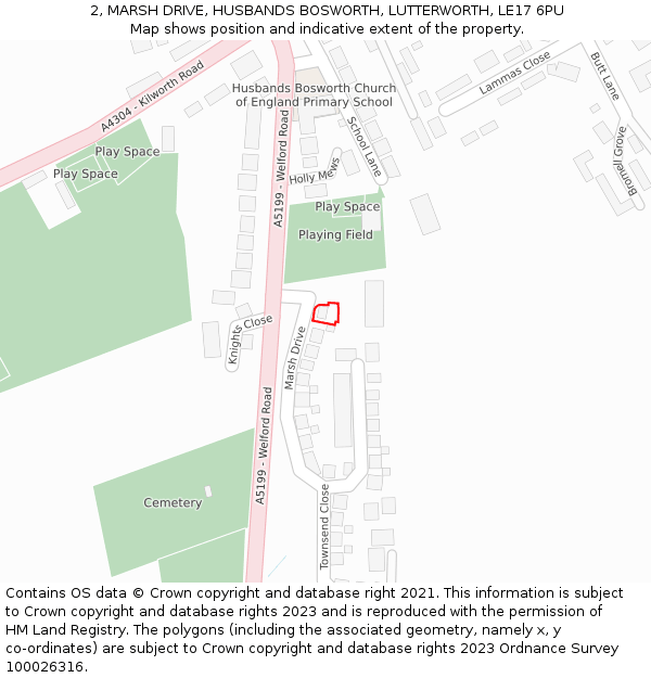 2, MARSH DRIVE, HUSBANDS BOSWORTH, LUTTERWORTH, LE17 6PU: Location map and indicative extent of plot