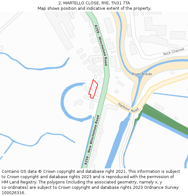 2, MARTELLO CLOSE, RYE, TN31 7TA: Location map and indicative extent of plot