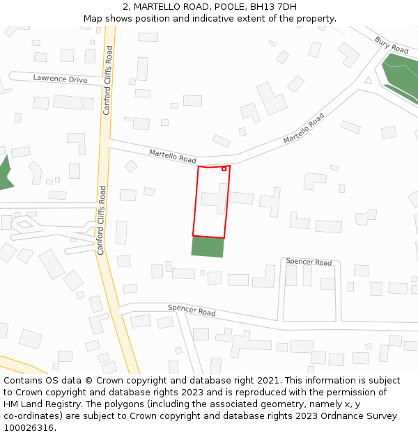 2, MARTELLO ROAD, POOLE, BH13 7DH: Location map and indicative extent of plot
