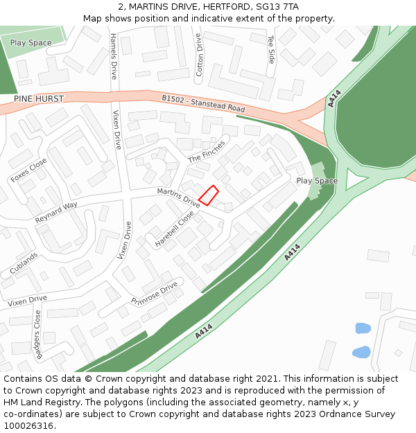 2, MARTINS DRIVE, HERTFORD, SG13 7TA: Location map and indicative extent of plot