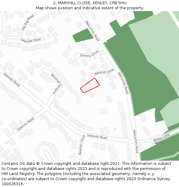 2, MARYHILL CLOSE, KENLEY, CR8 5HU: Location map and indicative extent of plot