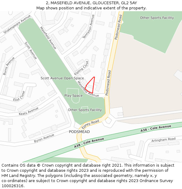 2, MASEFIELD AVENUE, GLOUCESTER, GL2 5AY: Location map and indicative extent of plot