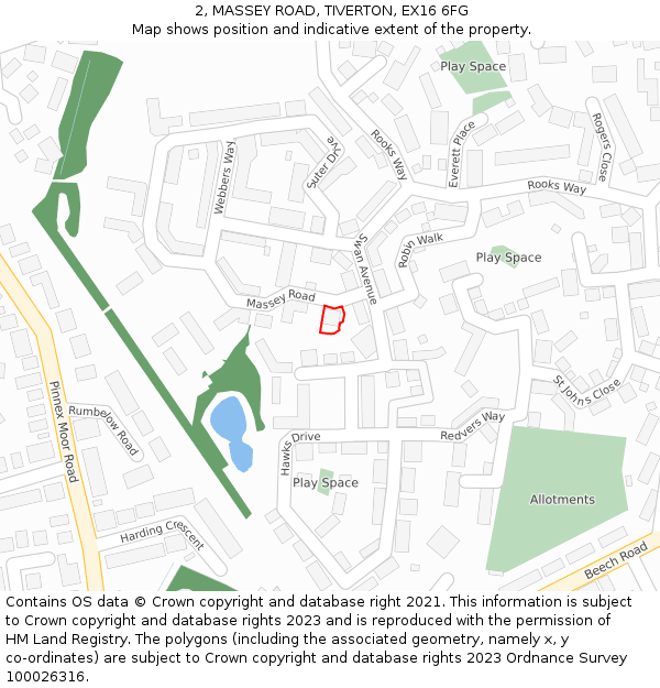 2, MASSEY ROAD, TIVERTON, EX16 6FG: Location map and indicative extent of plot