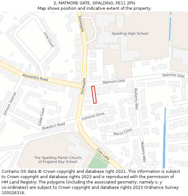 2, MATMORE GATE, SPALDING, PE11 2PN: Location map and indicative extent of plot