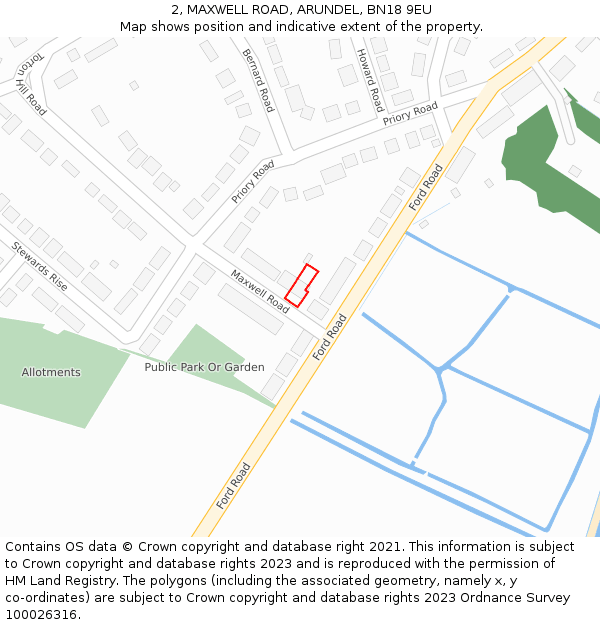 2, MAXWELL ROAD, ARUNDEL, BN18 9EU: Location map and indicative extent of plot