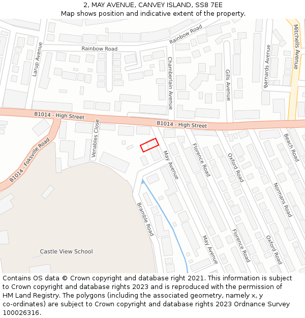 2, MAY AVENUE, CANVEY ISLAND, SS8 7EE: Location map and indicative extent of plot