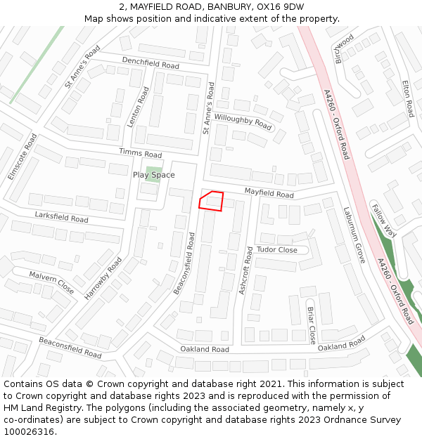 2, MAYFIELD ROAD, BANBURY, OX16 9DW: Location map and indicative extent of plot