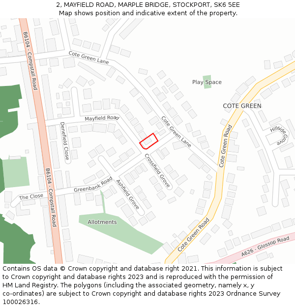 2, MAYFIELD ROAD, MARPLE BRIDGE, STOCKPORT, SK6 5EE: Location map and indicative extent of plot