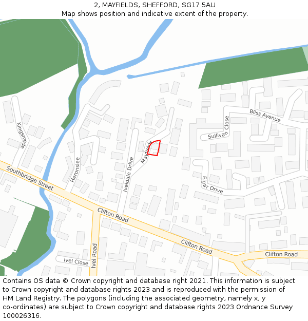 2, MAYFIELDS, SHEFFORD, SG17 5AU: Location map and indicative extent of plot